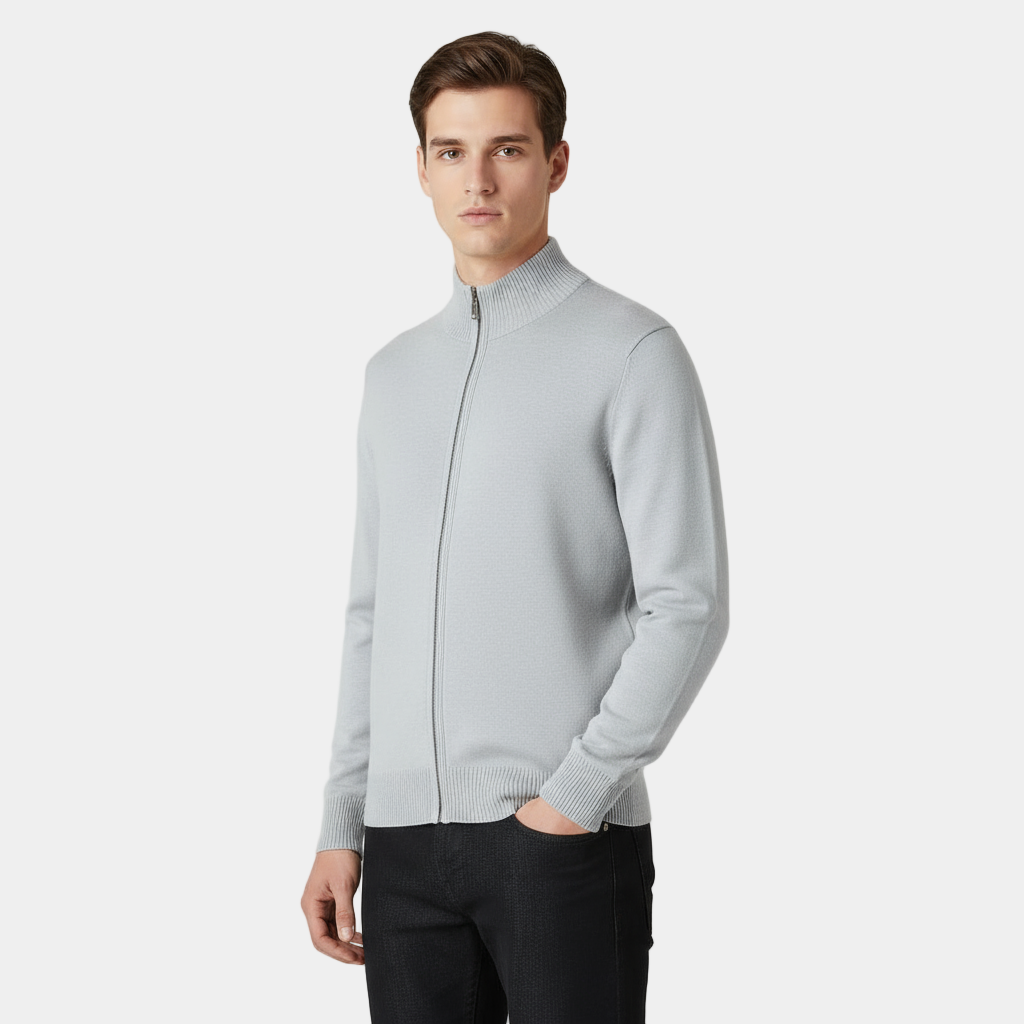 Cardigan en maille pour homme à manches longues avec fermeture éclair sur toute la longueur et bord-côtes
