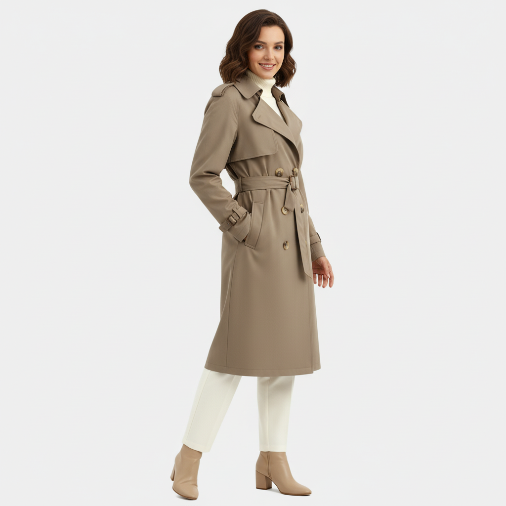 Trench-coat à double boutonnage pour femmes - pardessus long ceinturé