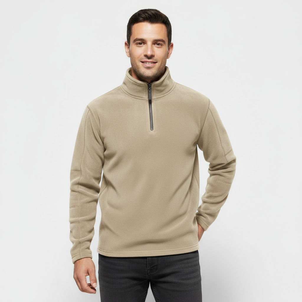 Pull en polaire pour homme à demi-zip, col montant