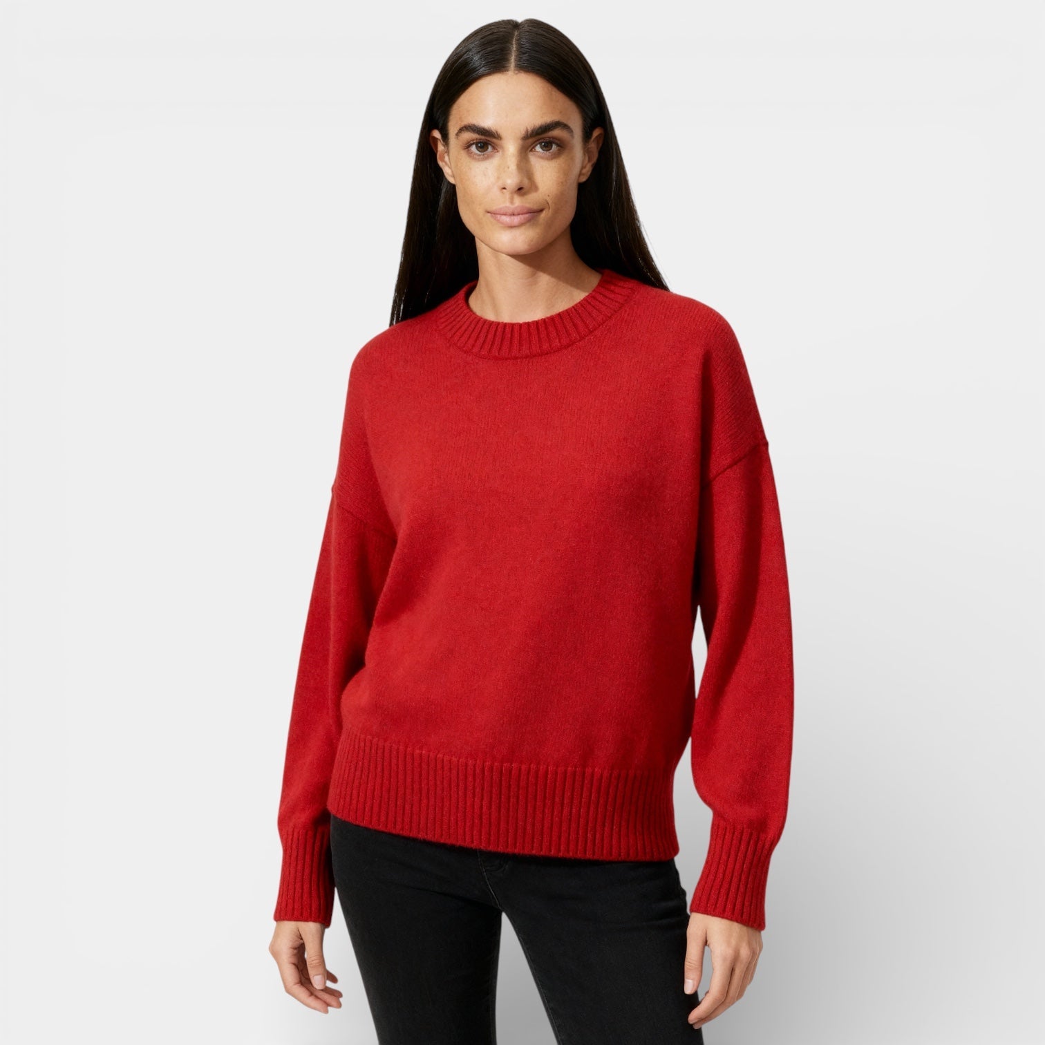 Pull femme en mélange de laine, col rond, coupe décontractée