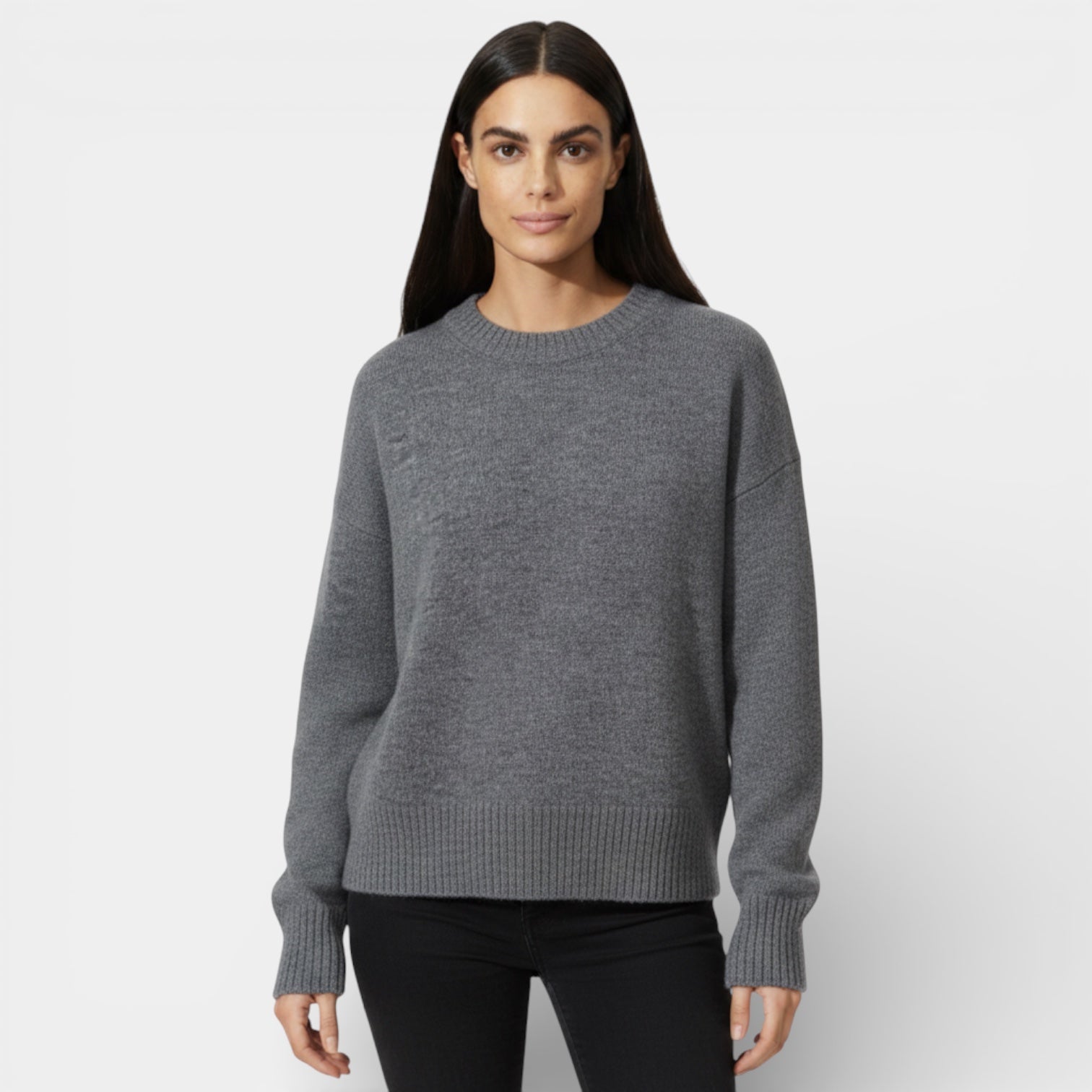 Pull femme en mélange de laine, col rond, coupe décontractée