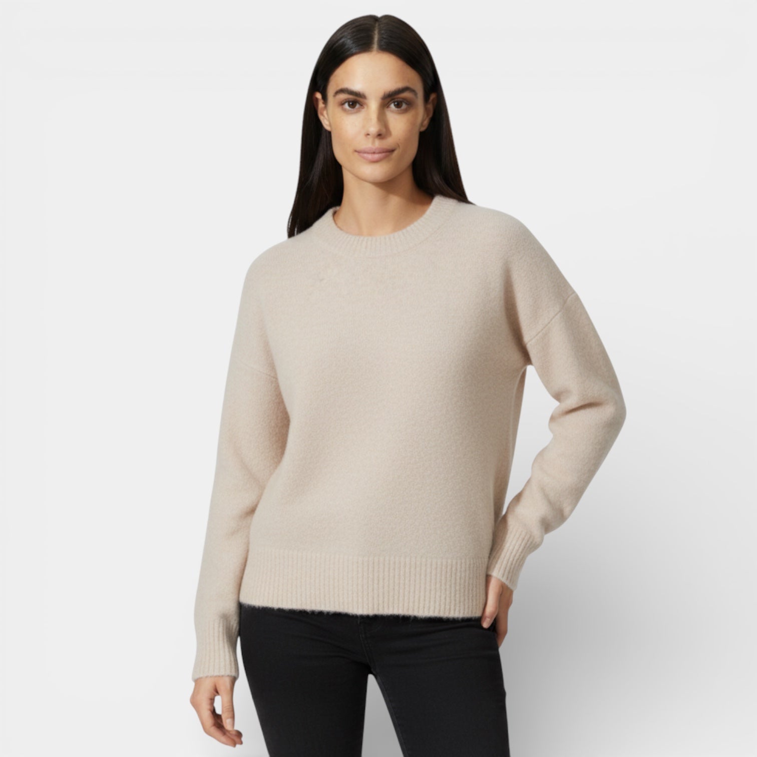 Pull femme en mélange de laine, col rond, coupe décontractée