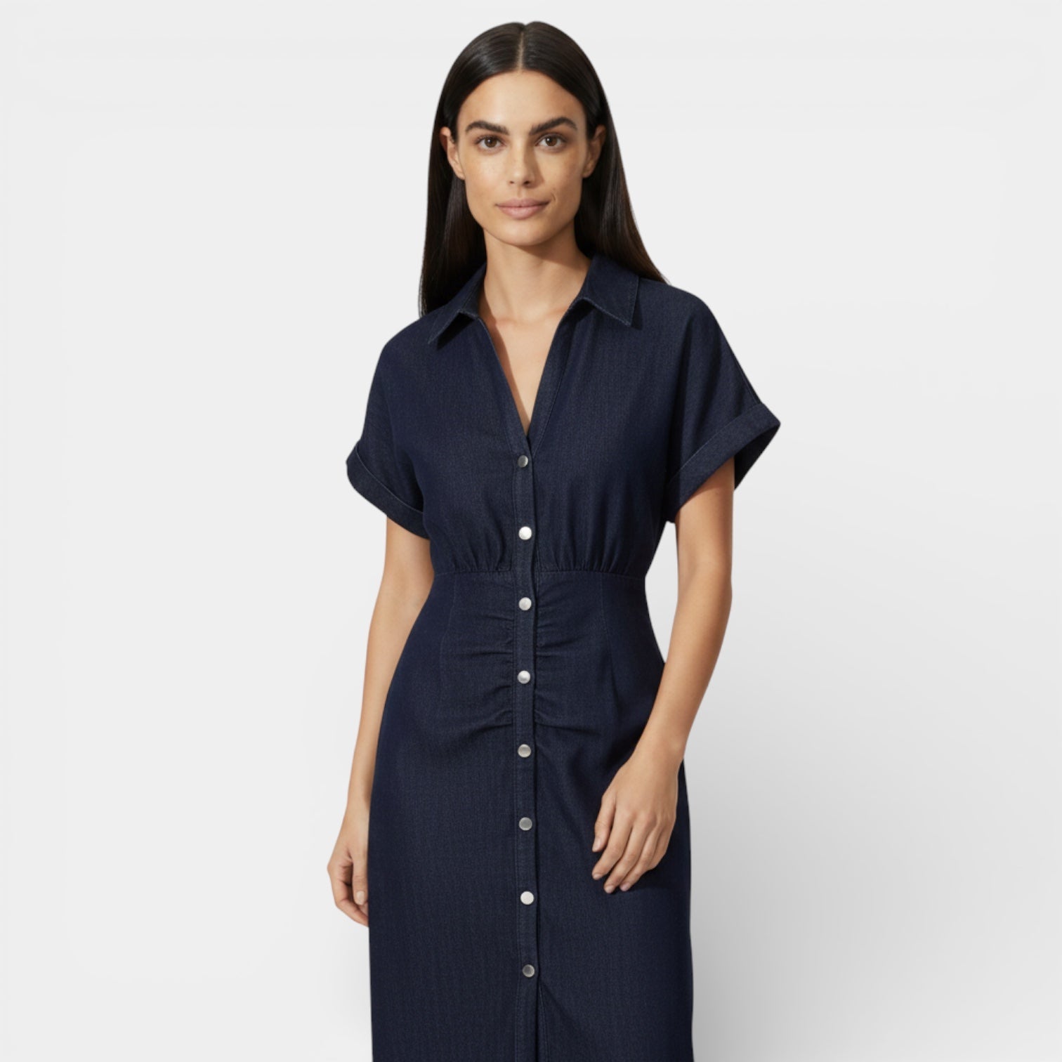 Robe midi en denim à boutons sur le devant pour femmes