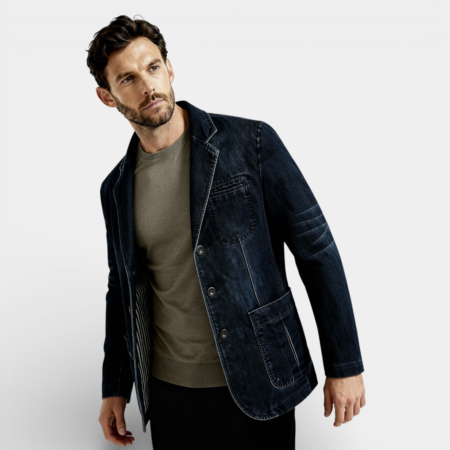 Blazer en denim décontracté pour homme – manteau long sur mesure