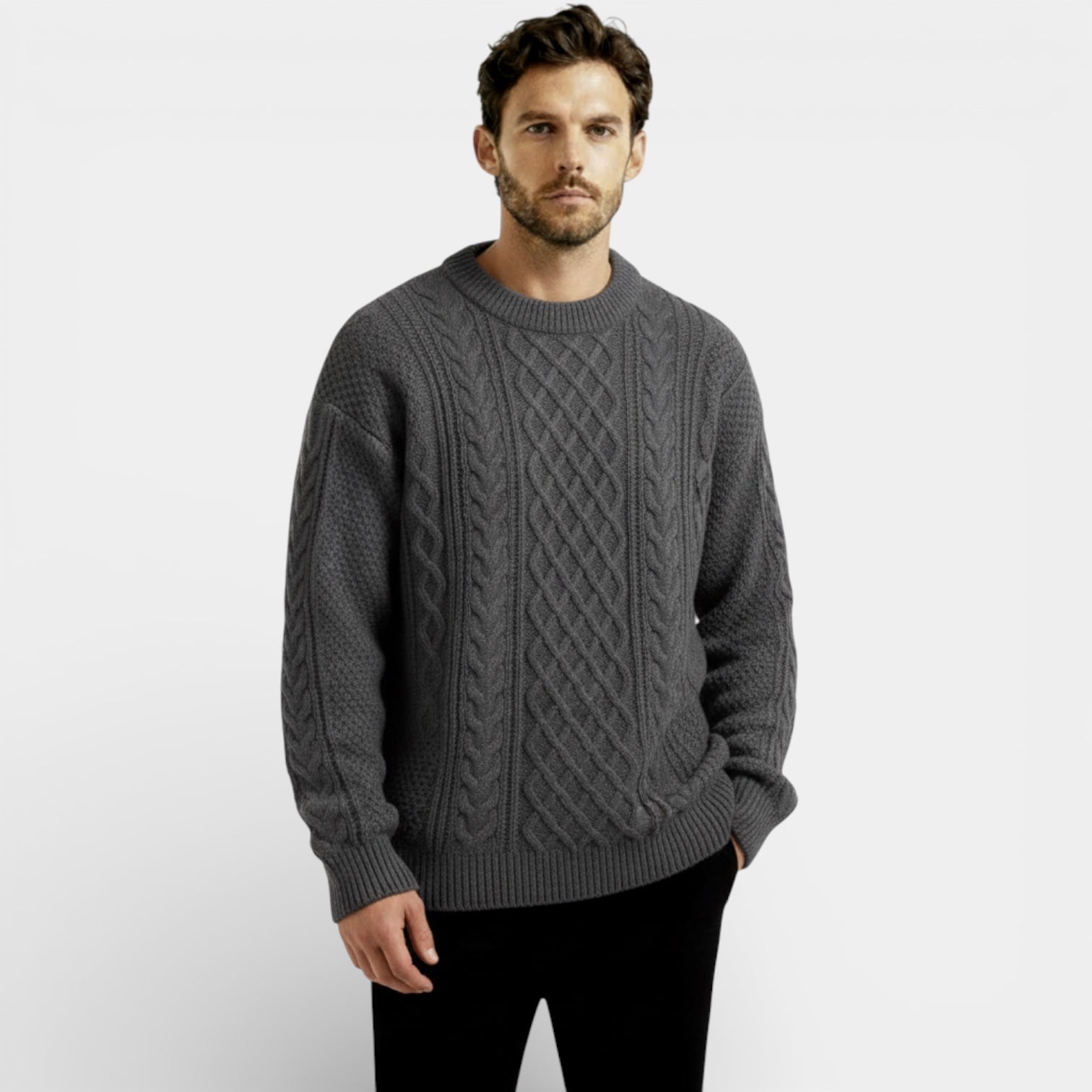 Pull en maille torsadée classique pour homme – pull-over texturé