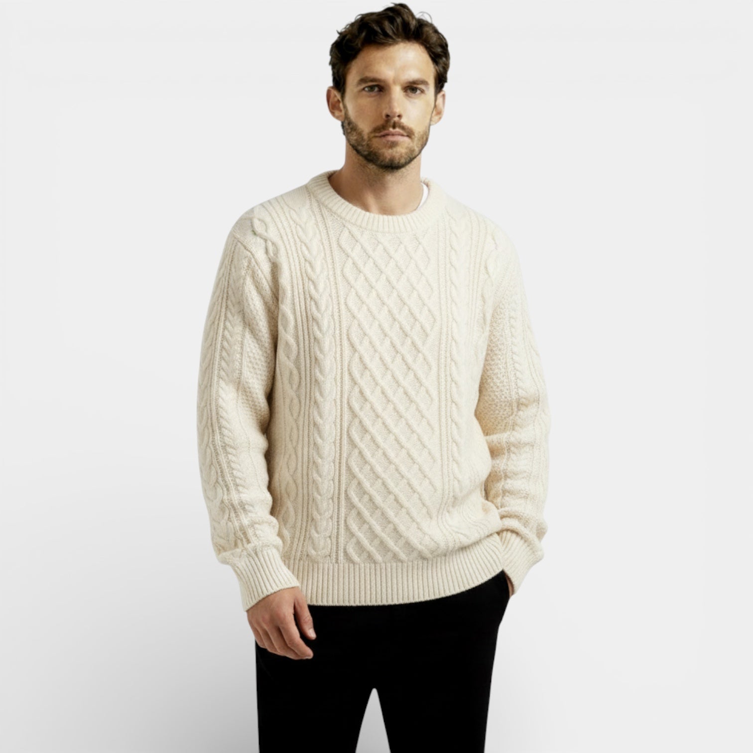 Pull en maille torsadée classique pour homme – pull-over texturé