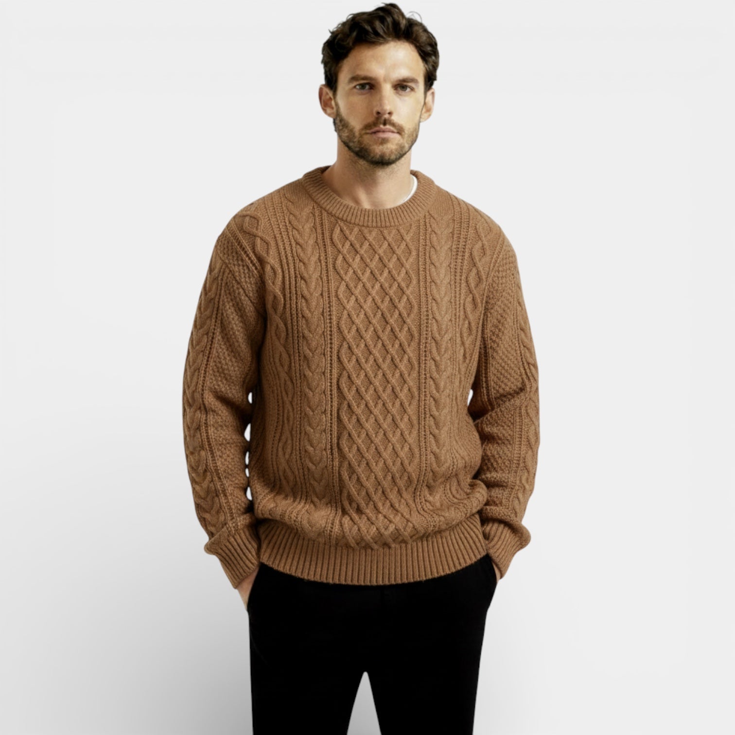 Pull en maille torsadée classique pour homme – pull-over texturé
