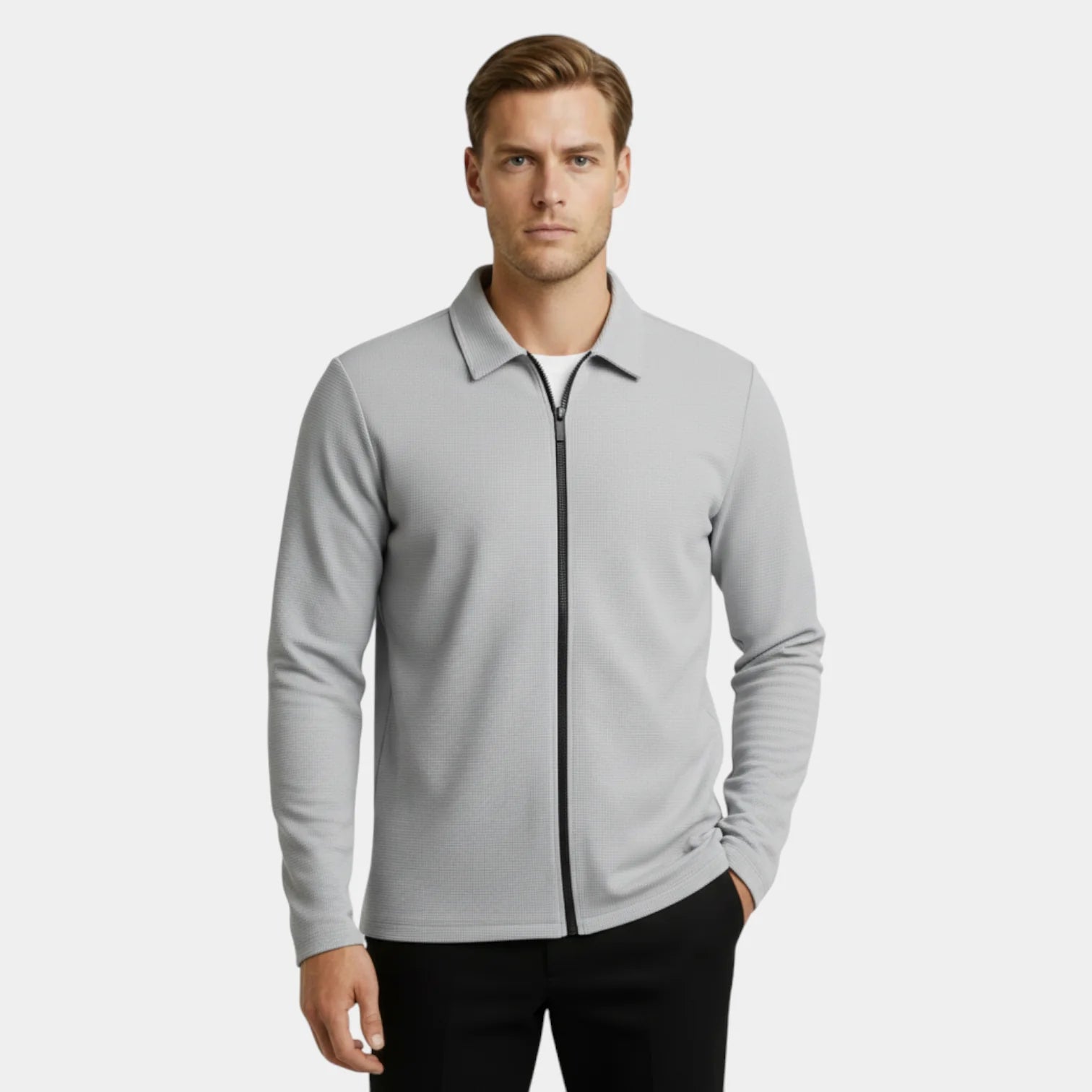 Polo tricot zippé à l'avant pour homme – col élégant