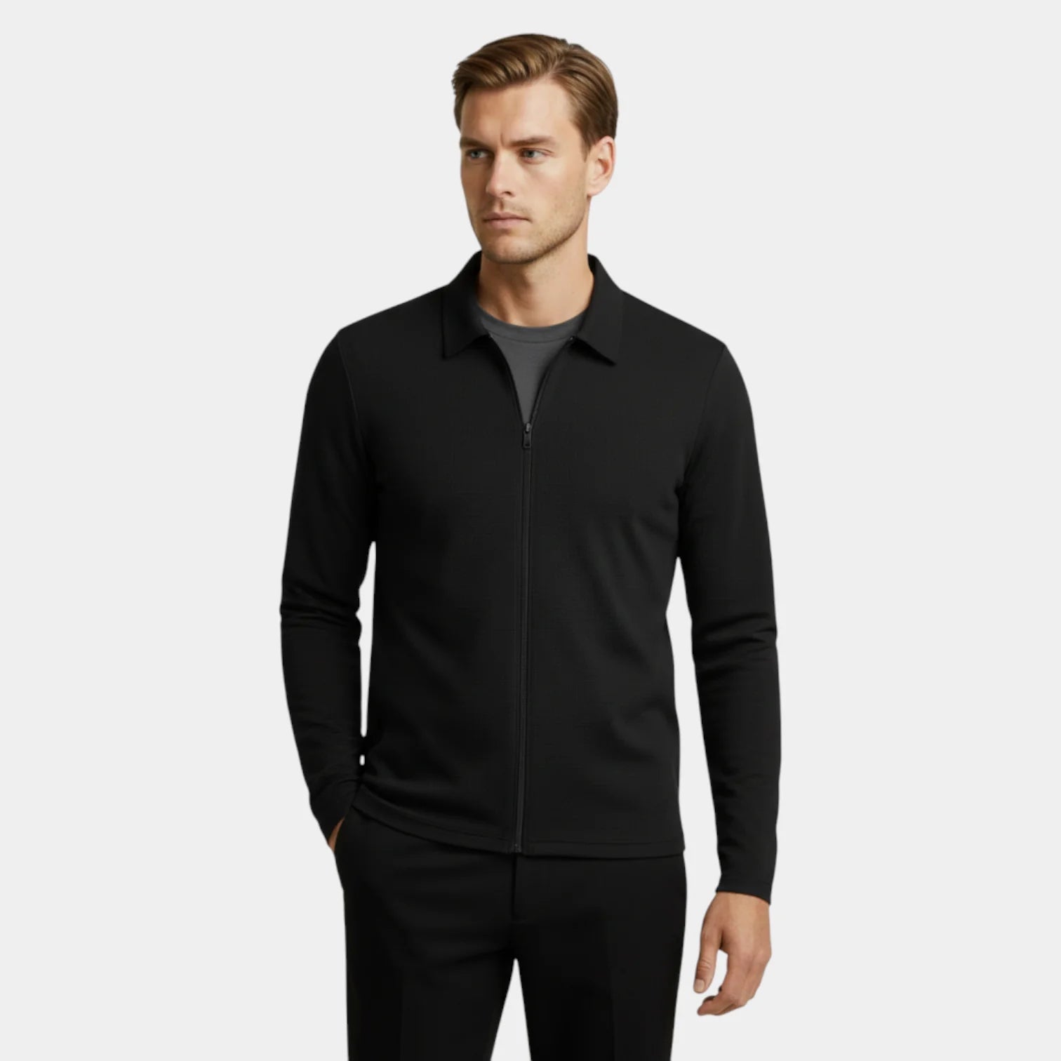 Polo tricot zippé à l'avant pour homme – col élégant