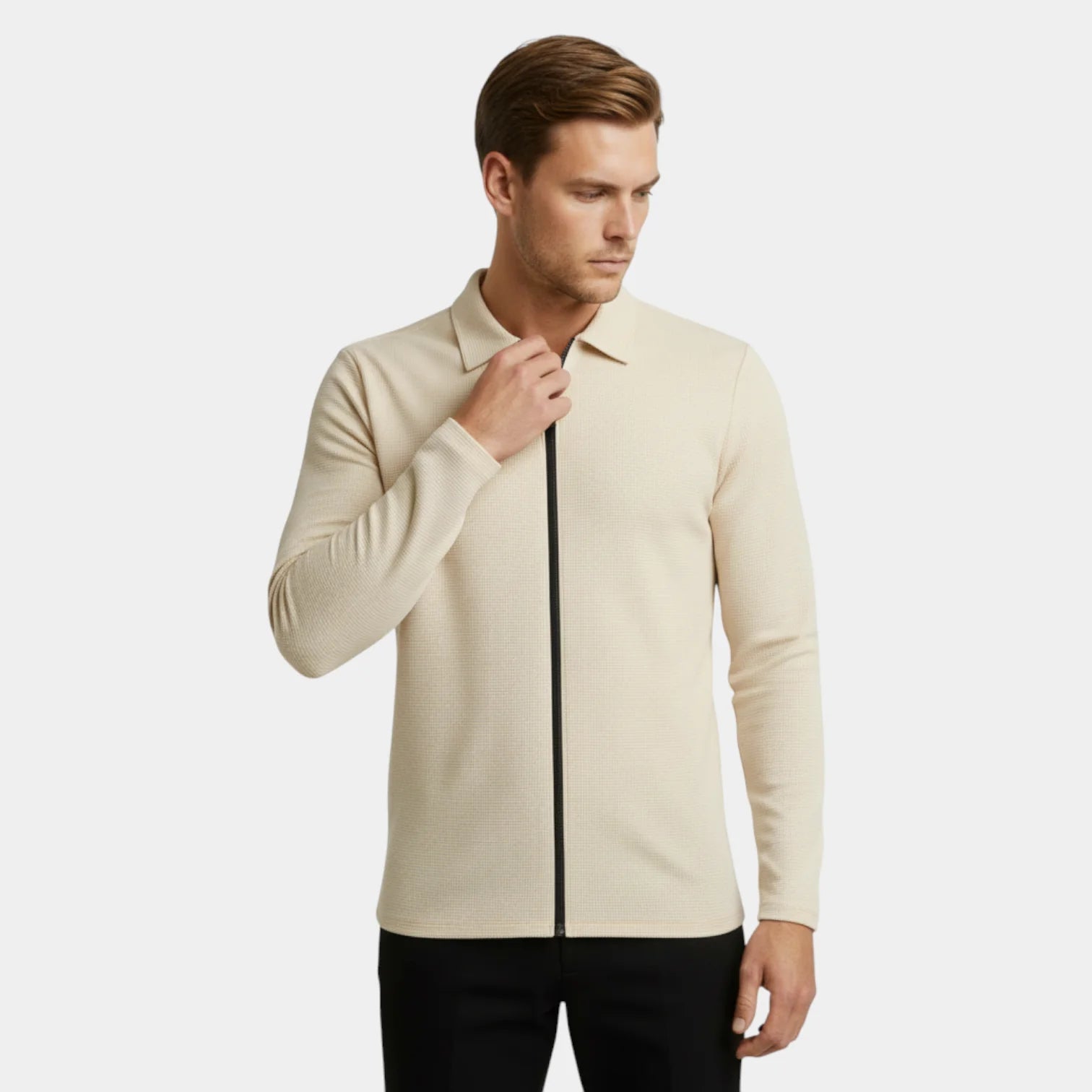 Polo tricot zippé à l'avant pour homme – col élégant