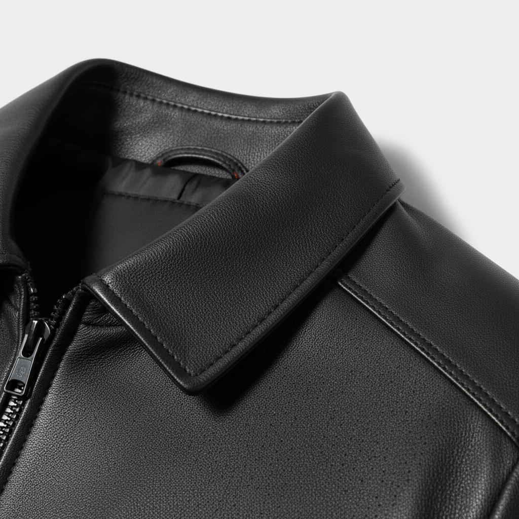 Veste zippée en simili cuir pour homme à col polo