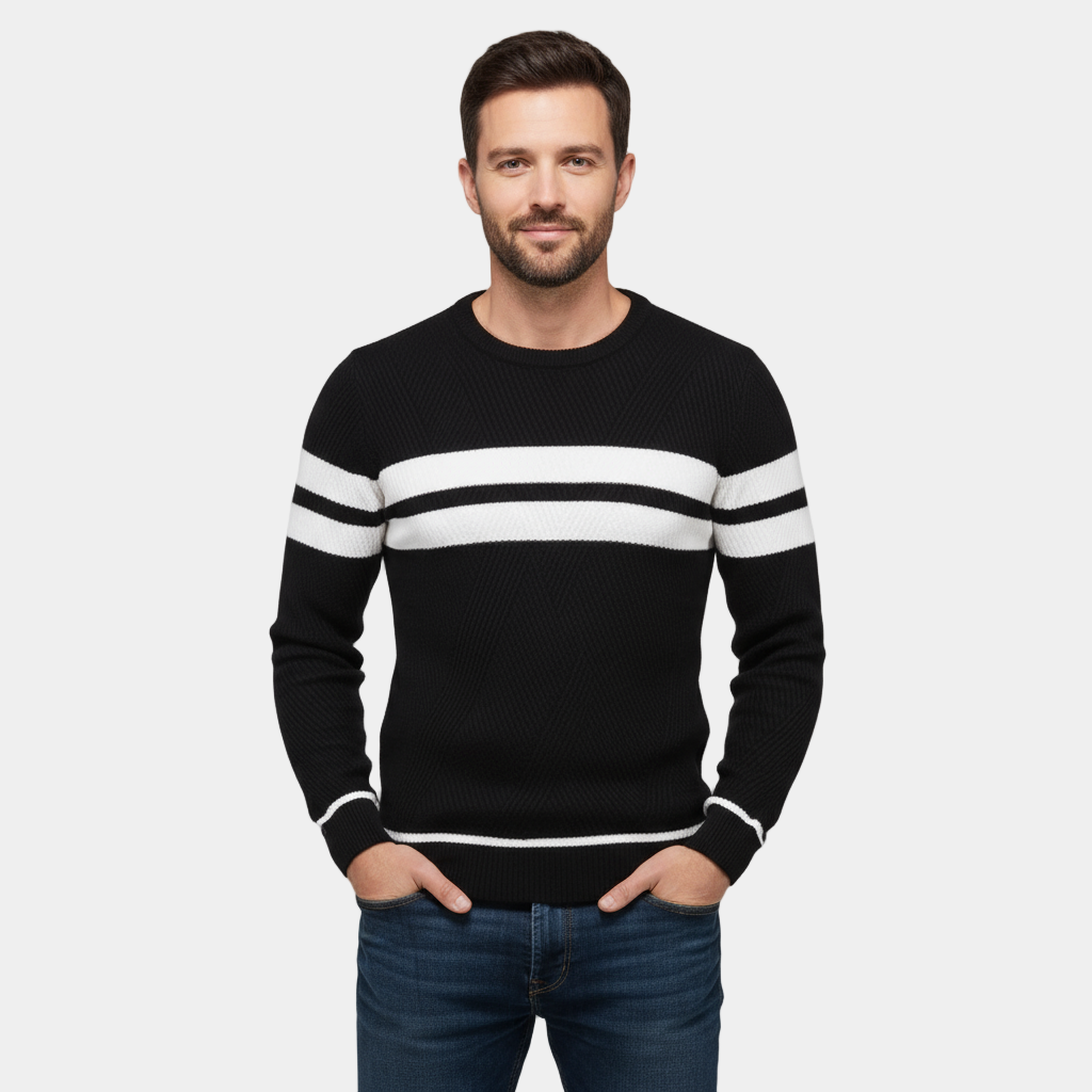 Pull pour homme à coupe ajustée en maille texturée - coton à col rond