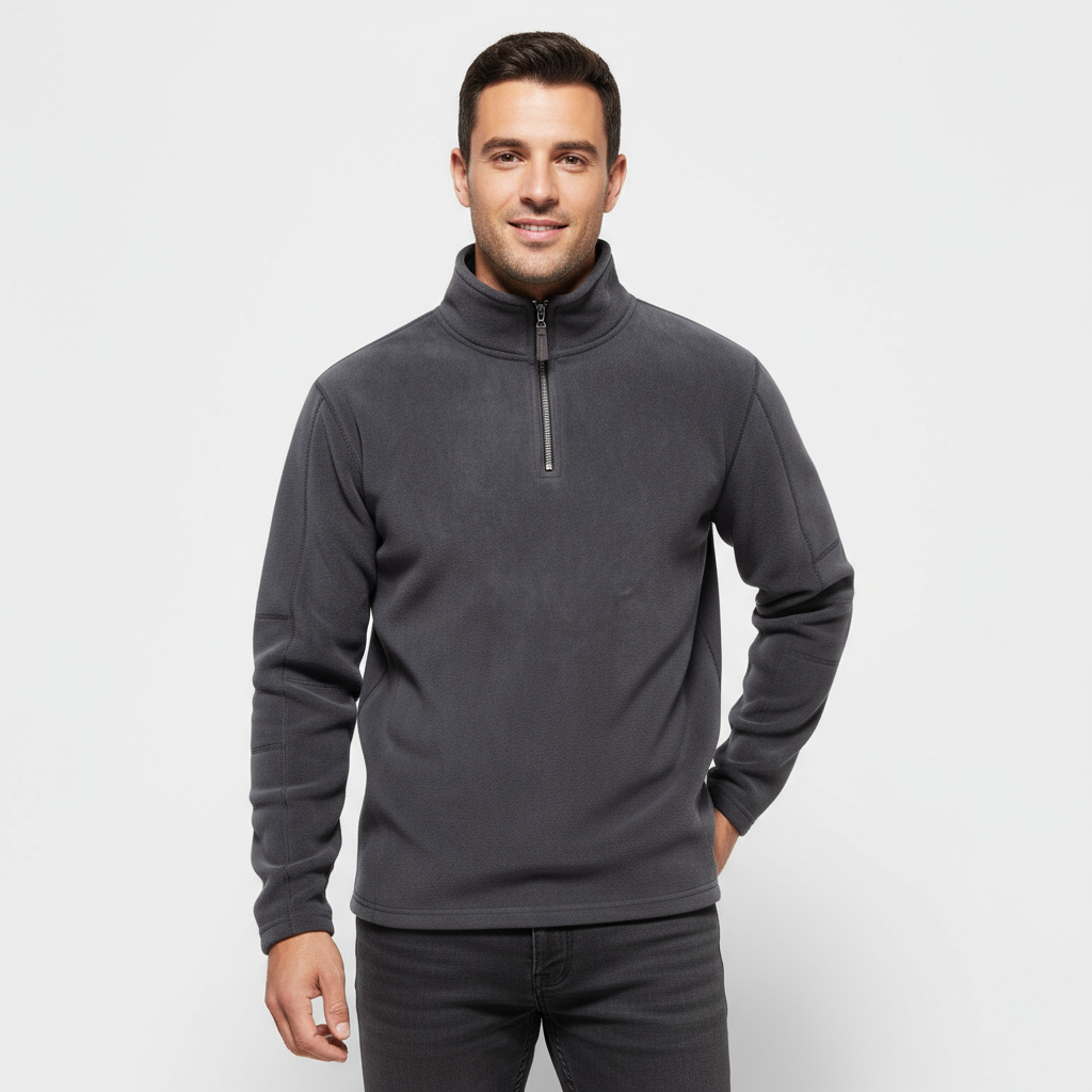 Pull en polaire pour homme à demi-zip, col montant