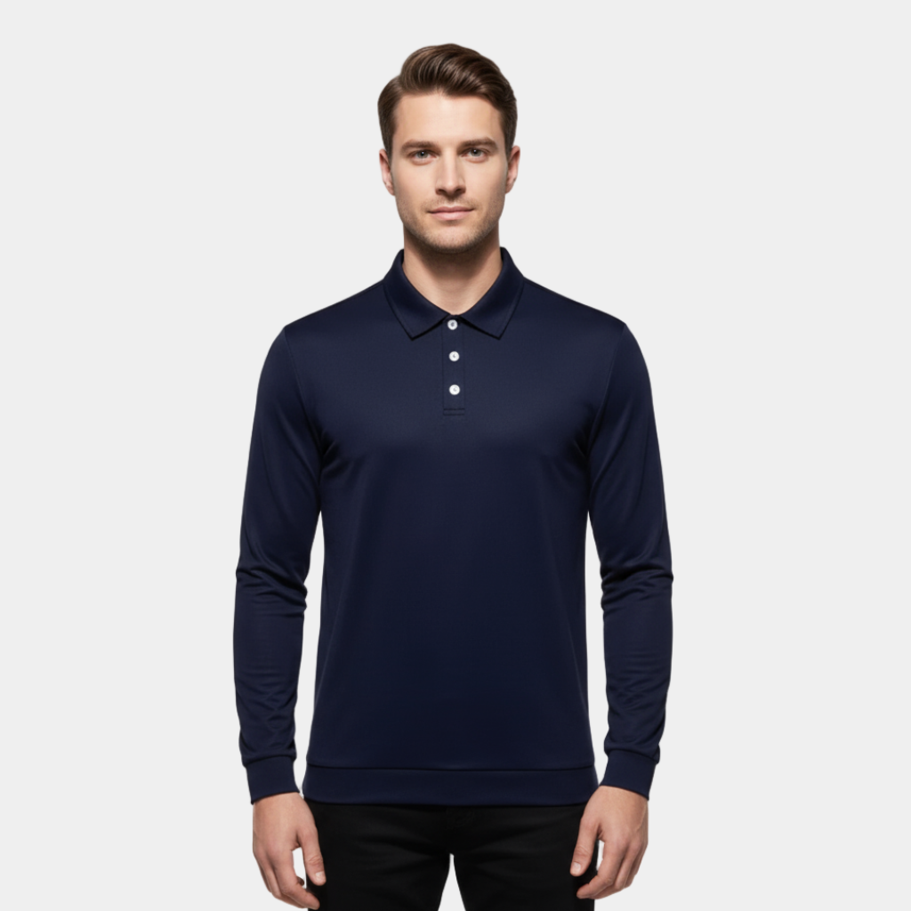 Polo à manches longues de performance pour homme – coupe slim stretch avec tissu anti-odeur