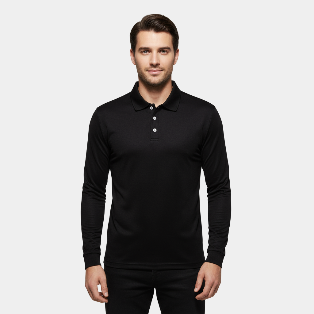 Polo à manches longues de performance pour homme – coupe slim stretch avec tissu anti-odeur