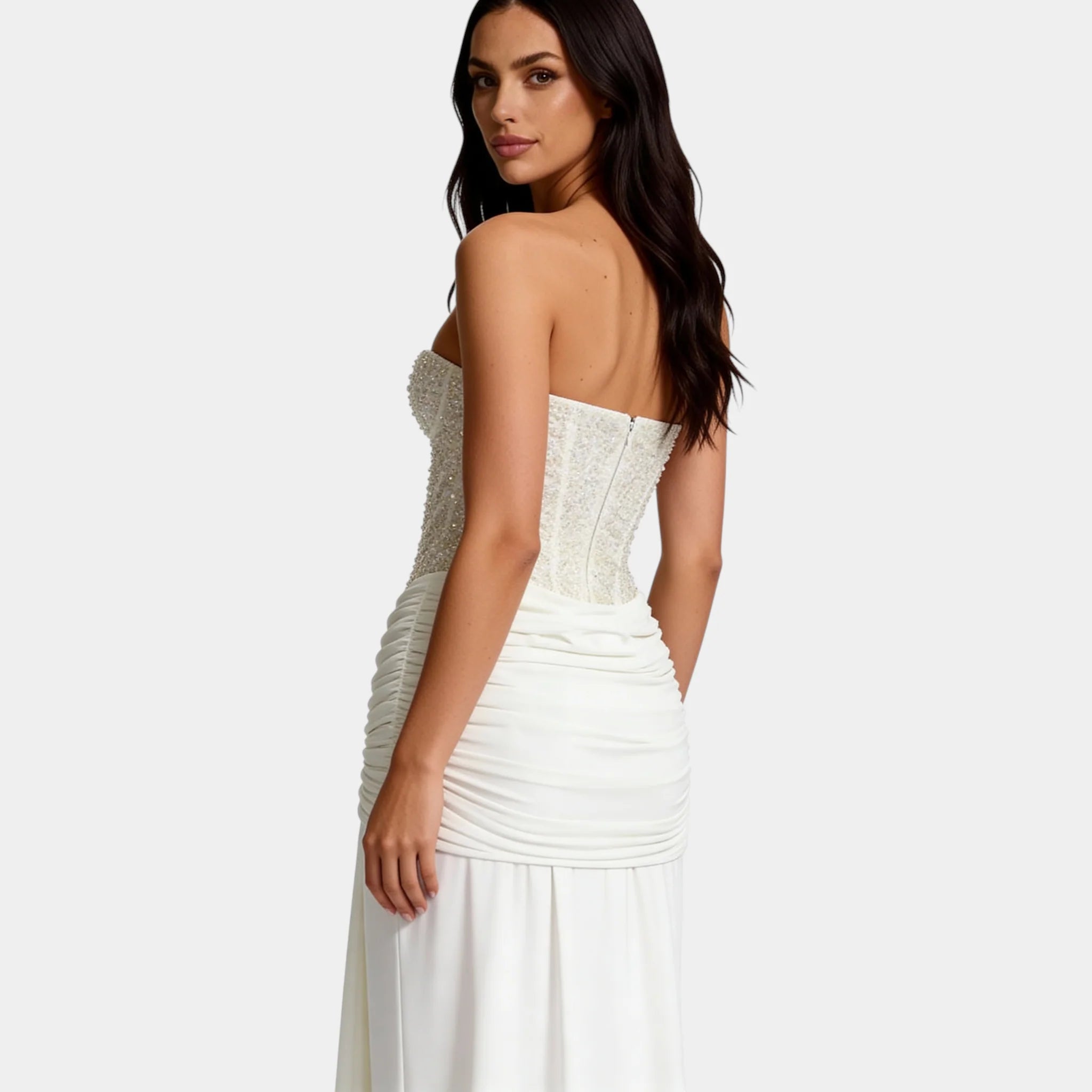 Robe maxi femme à épaules dénudées, pailletée – sans bretelles et dos nu