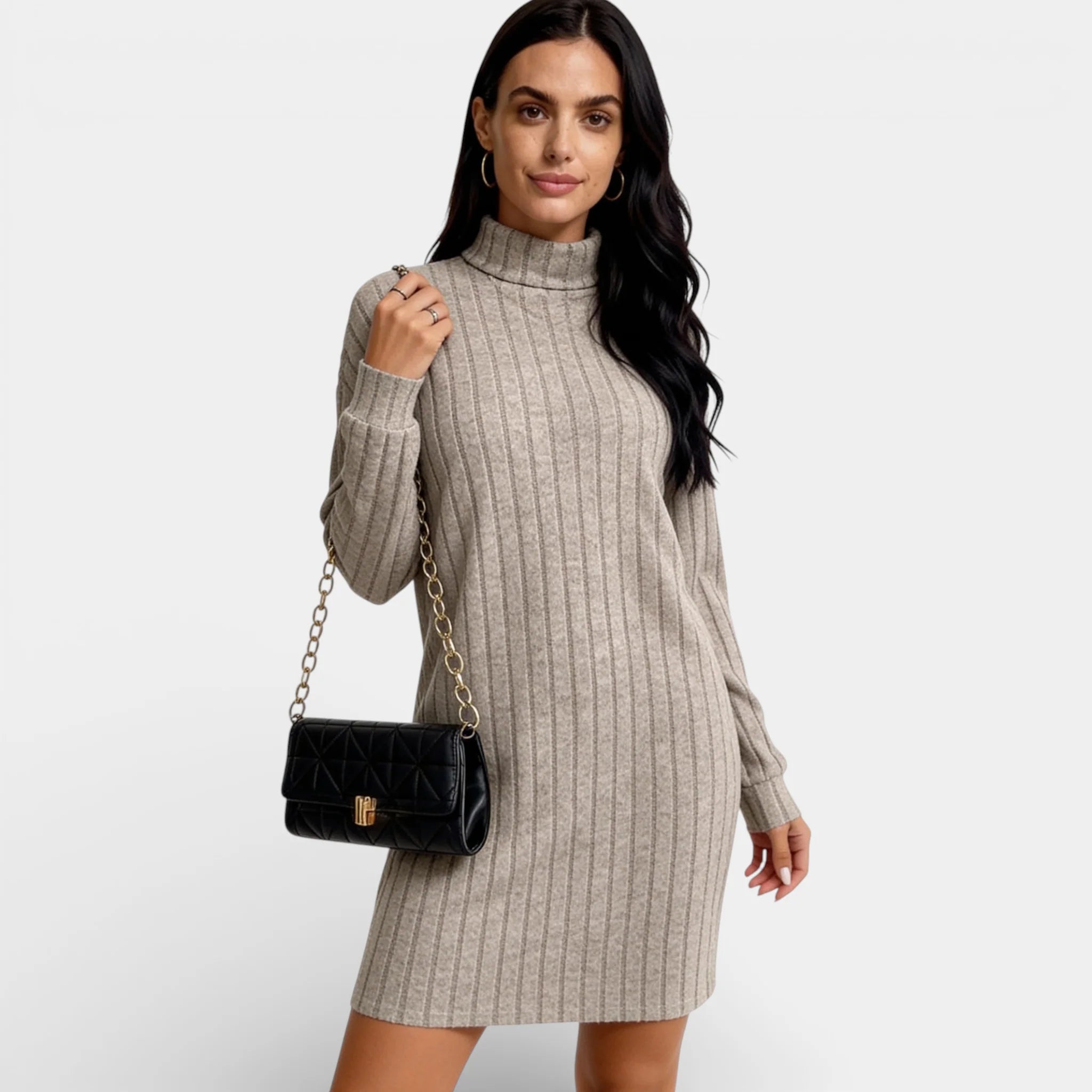 Robe-pull en tricot à col roulé pour femme