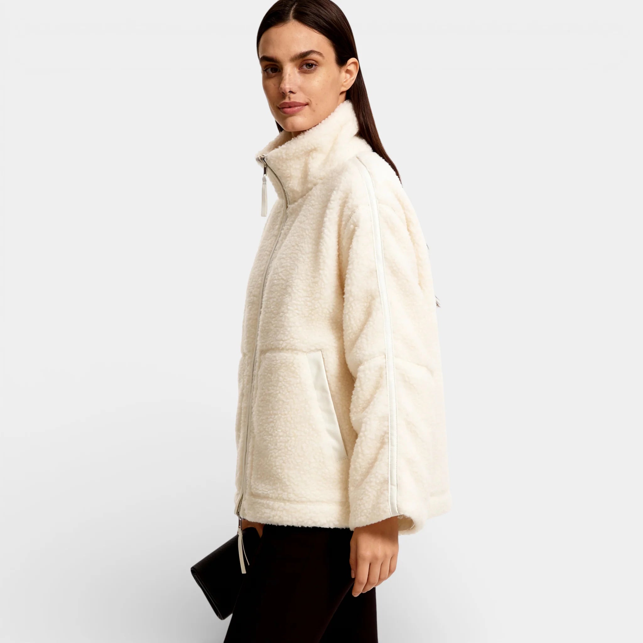 Veste polaire en laine pour femme – coupe décontractée, fermeture éclair à double sens