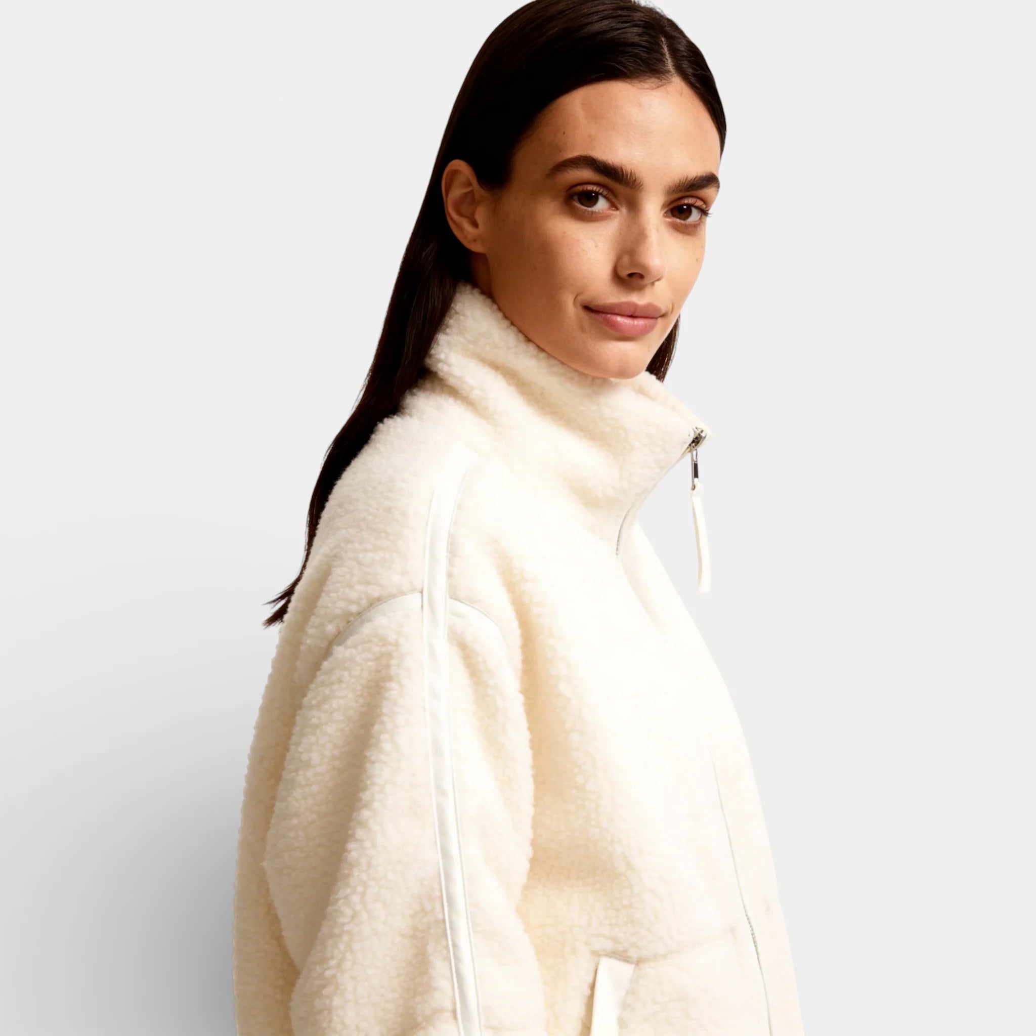 Veste polaire en laine pour femme – coupe décontractée, fermeture éclair à double sens