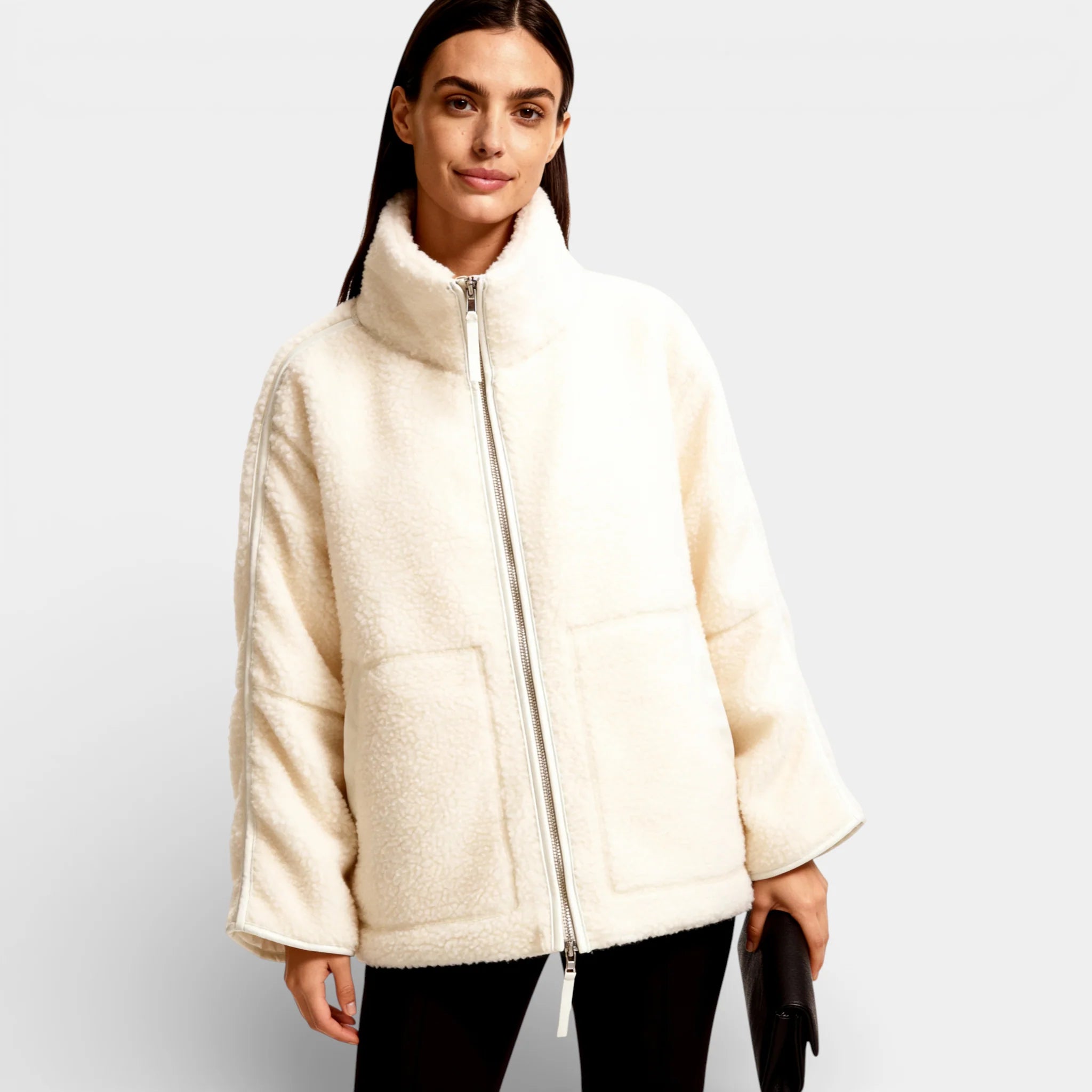 Veste polaire en laine pour femme – coupe décontractée, fermeture éclair à double sens