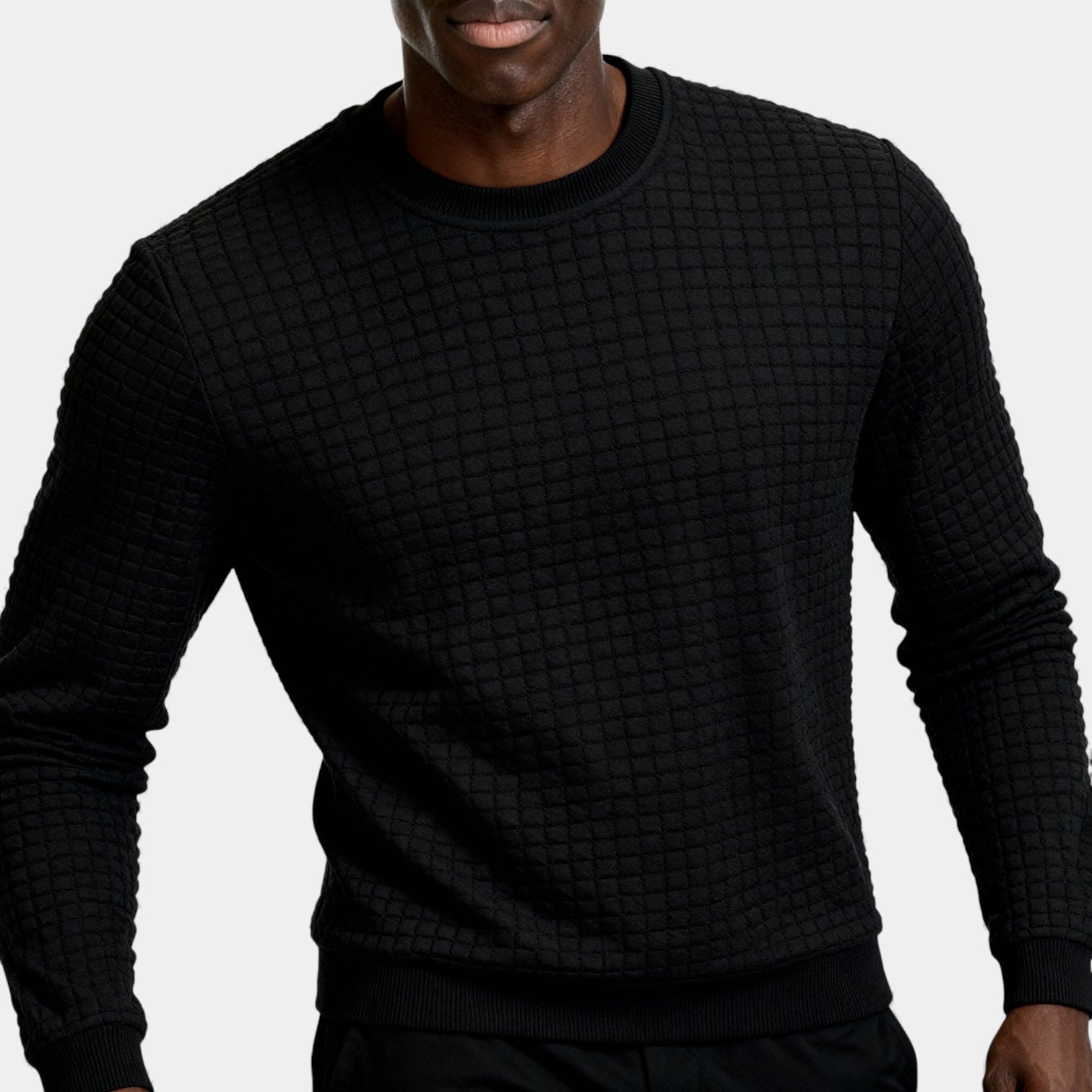 Pull homme en maille gaufre à col rond
