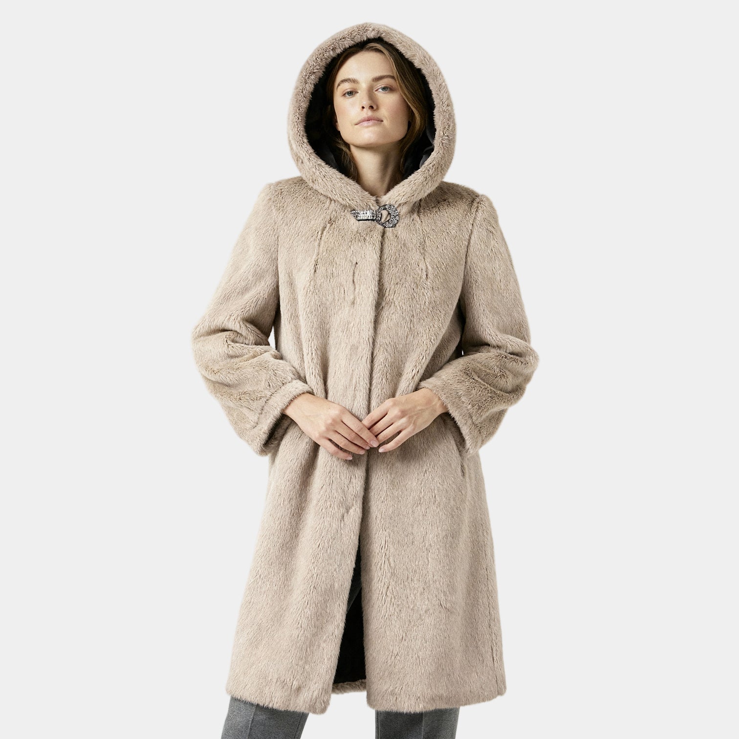 Manteau long en fausse fourrure de vison pour femmes à capuche