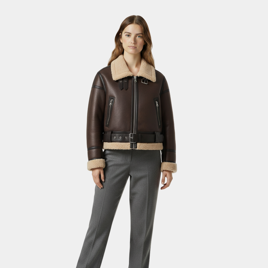 Veste aviateur pour femme – bordure en peau de mouton retournée