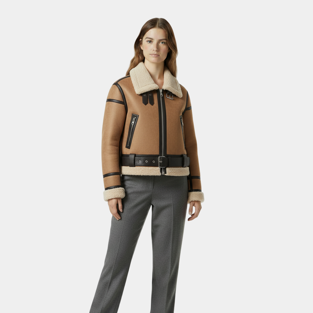 Veste aviateur pour femme – bordure en peau de mouton retournée