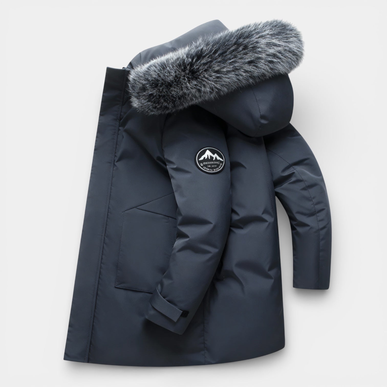 Parka long isolé pour homme avec capuche en fausse fourrure