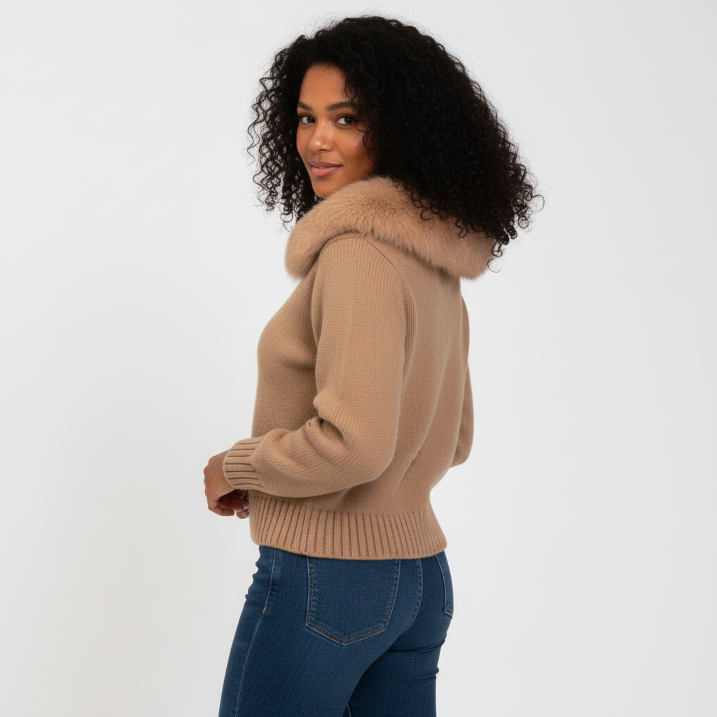 Cardigan zippé à capuche en fausse fourrure pour femmes – veste en maille douce