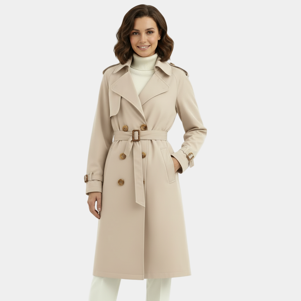 Trench-coat à double boutonnage pour femmes - pardessus long ceinturé