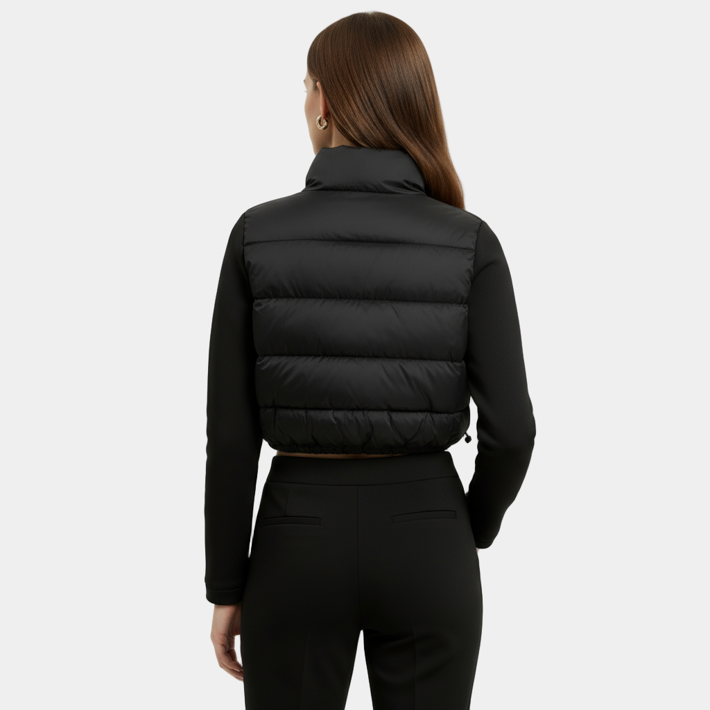 Veste courte matelassée pour femme avec col montant et cordon de serrage à l’ourlet réglable