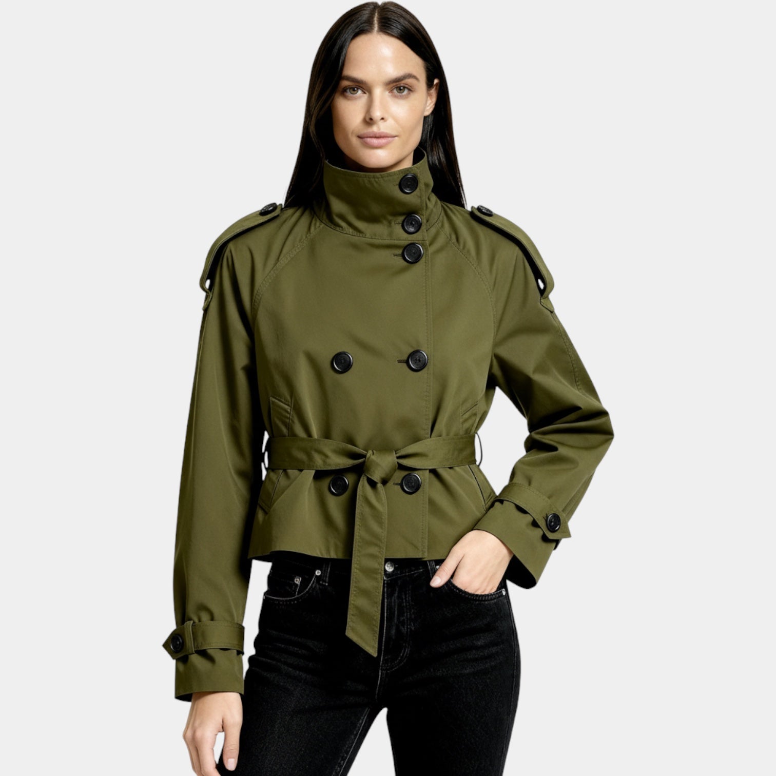 Veste trench courte pour femmes – manteau court ceinturé