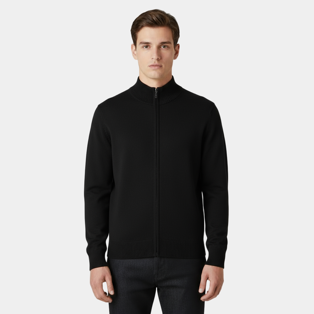 Cardigan en maille pour homme à manches longues avec fermeture éclair sur toute la longueur et bord-côtes