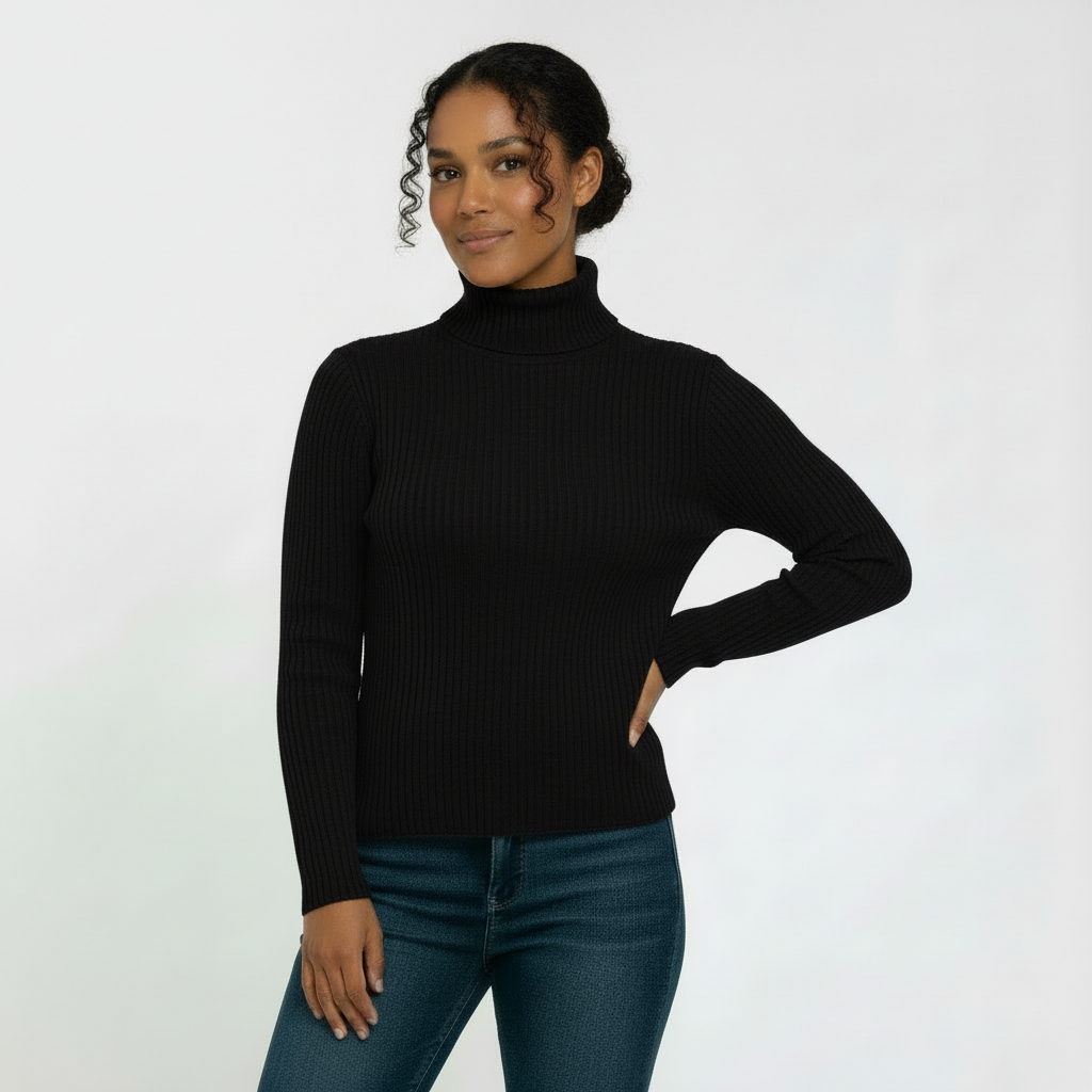 Pull à col roulé côtelé pour femmes – stretch doux