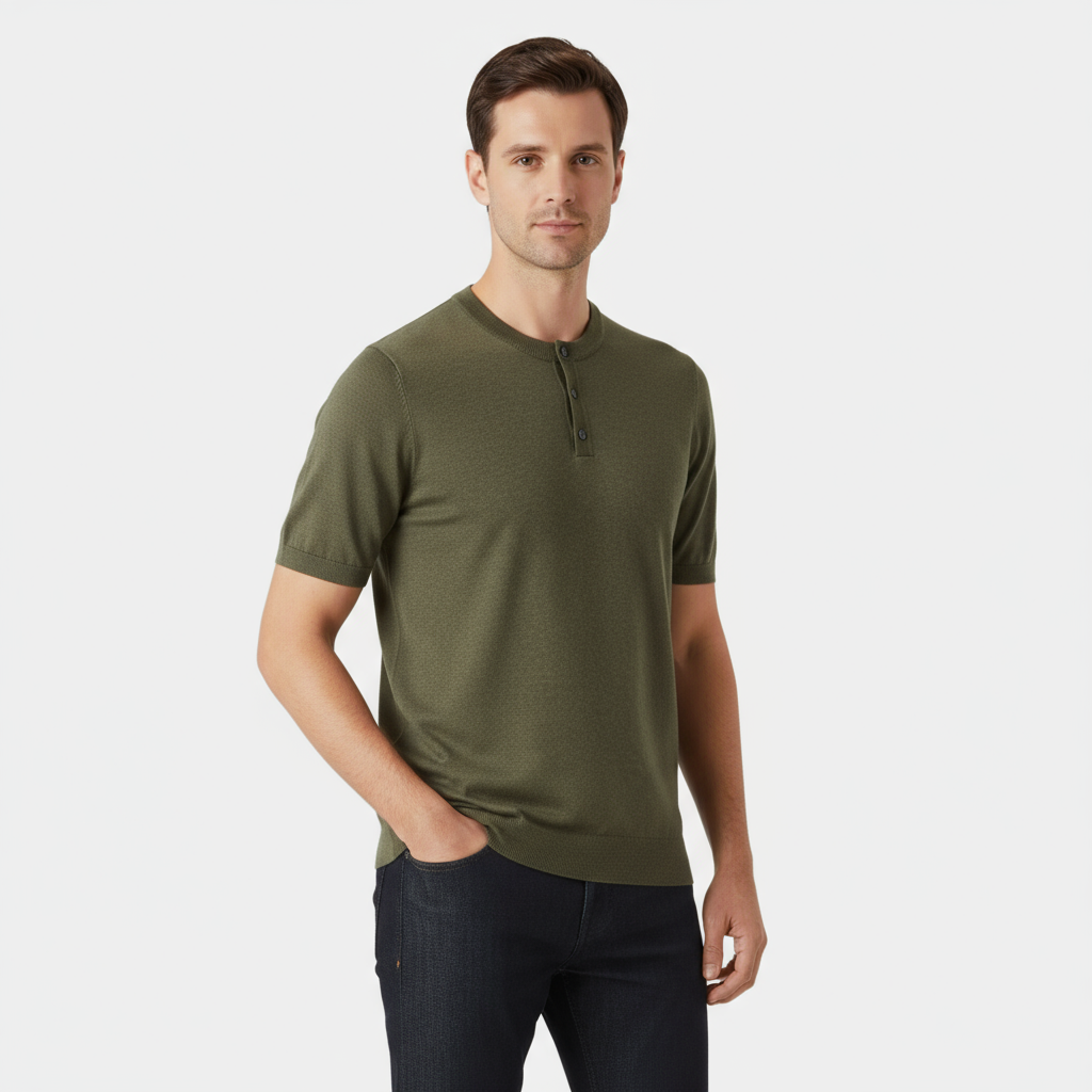 T-shirt Henley en coton pour homme