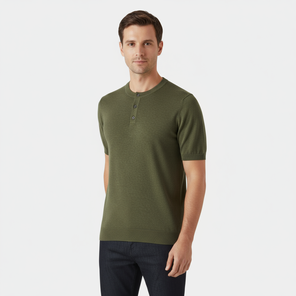 T-shirt Henley en coton pour homme