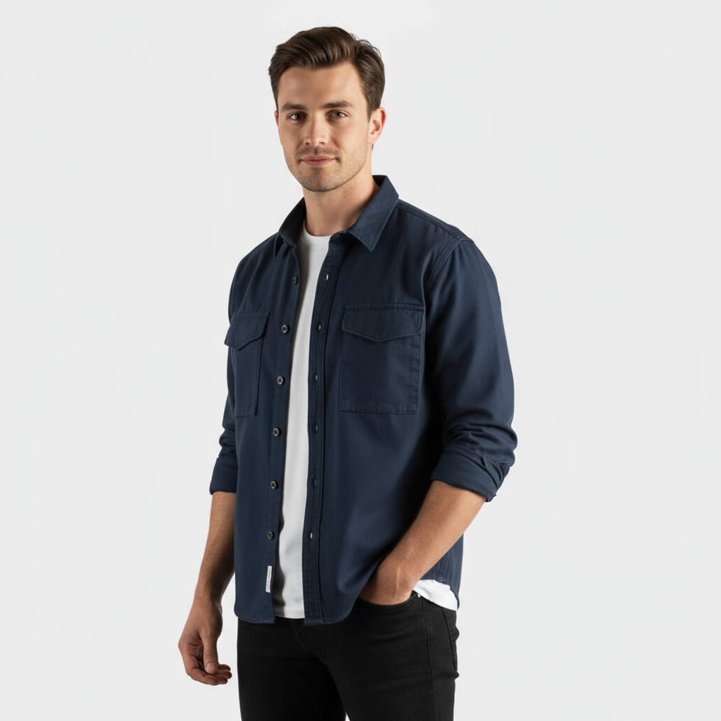 Chemise en coton brossé pour homme – à manches longues à boutons