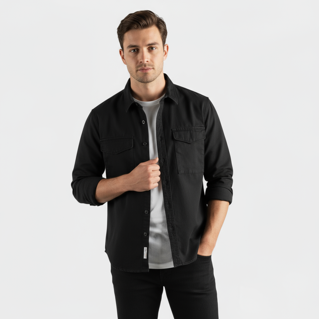 Chemise en coton brossé pour homme – à manches longues à boutons
