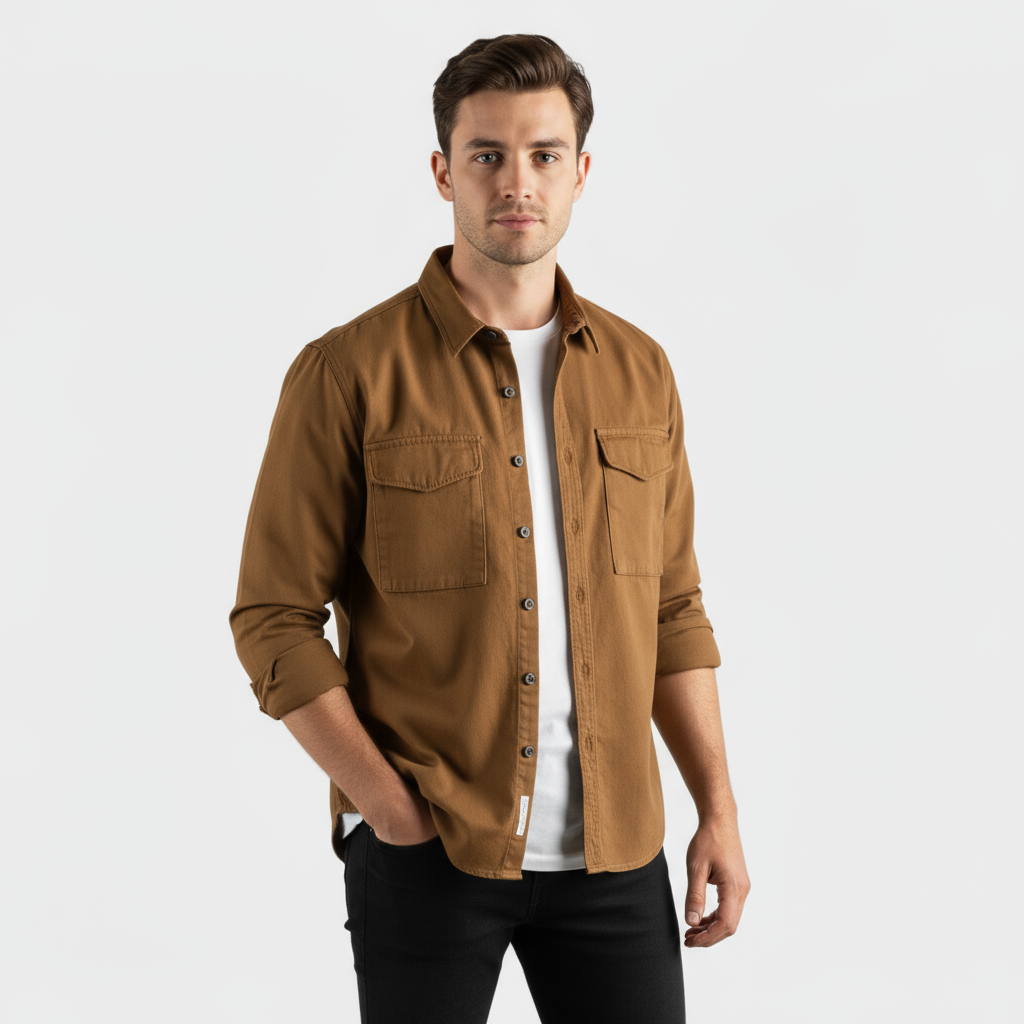Chemise en coton brossé pour homme – à manches longues à boutons