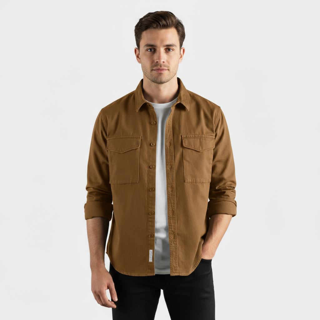 Chemise en coton brossé pour homme – à manches longues à boutons