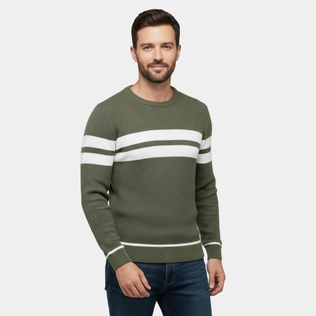 Pull pour homme à coupe ajustée en maille texturée - coton à col rond