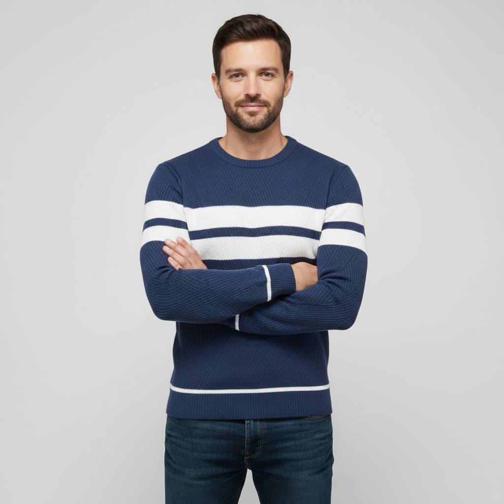 Pull pour homme à coupe ajustée en maille texturée - coton à col rond