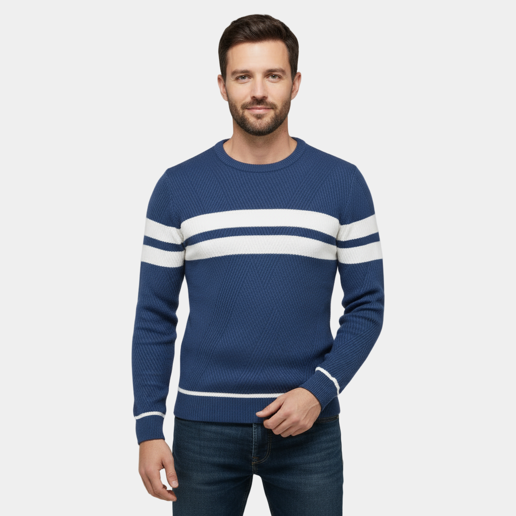 Pull pour homme à coupe ajustée en maille texturée - coton à col rond