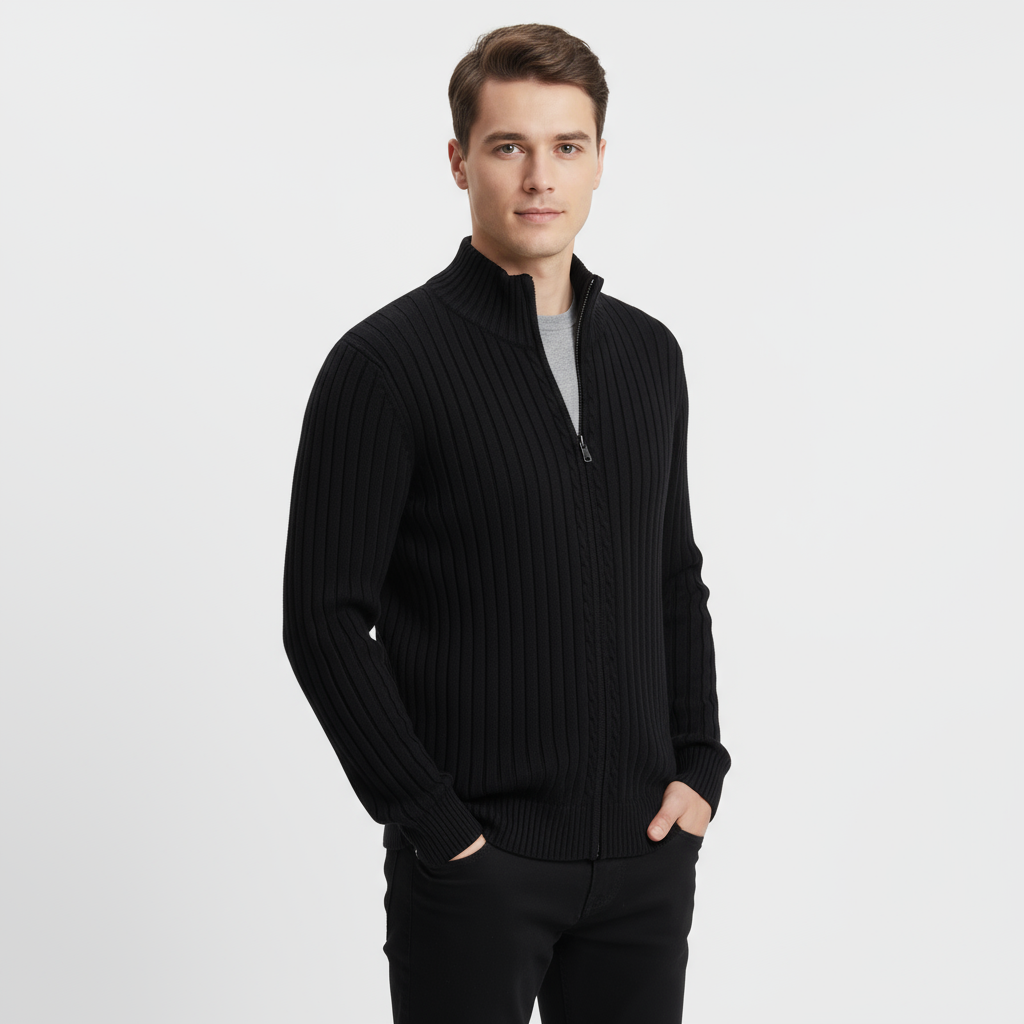 Cardigan côtelé zippé pour homme