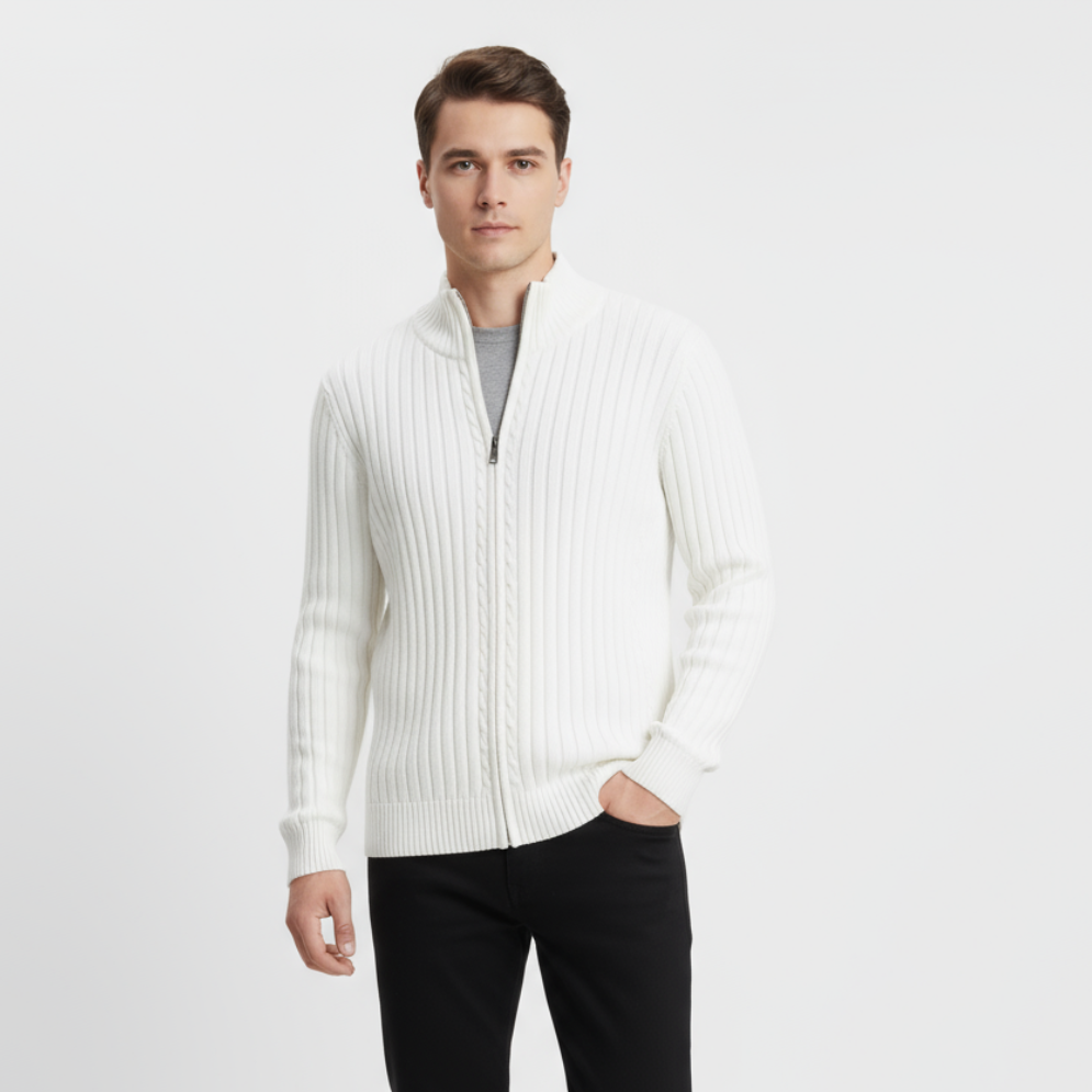 Cardigan côtelé zippé pour homme