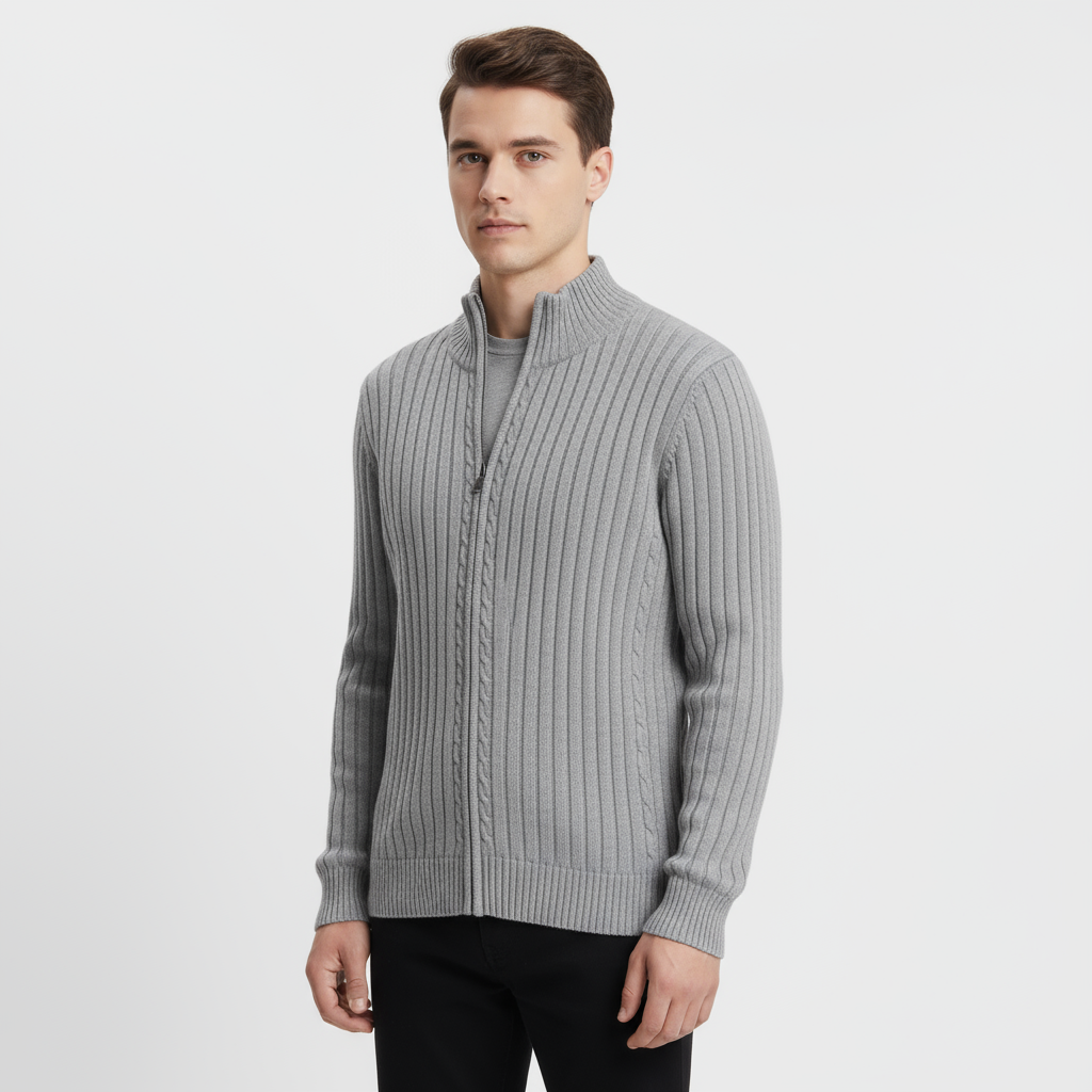 Cardigan côtelé zippé pour homme