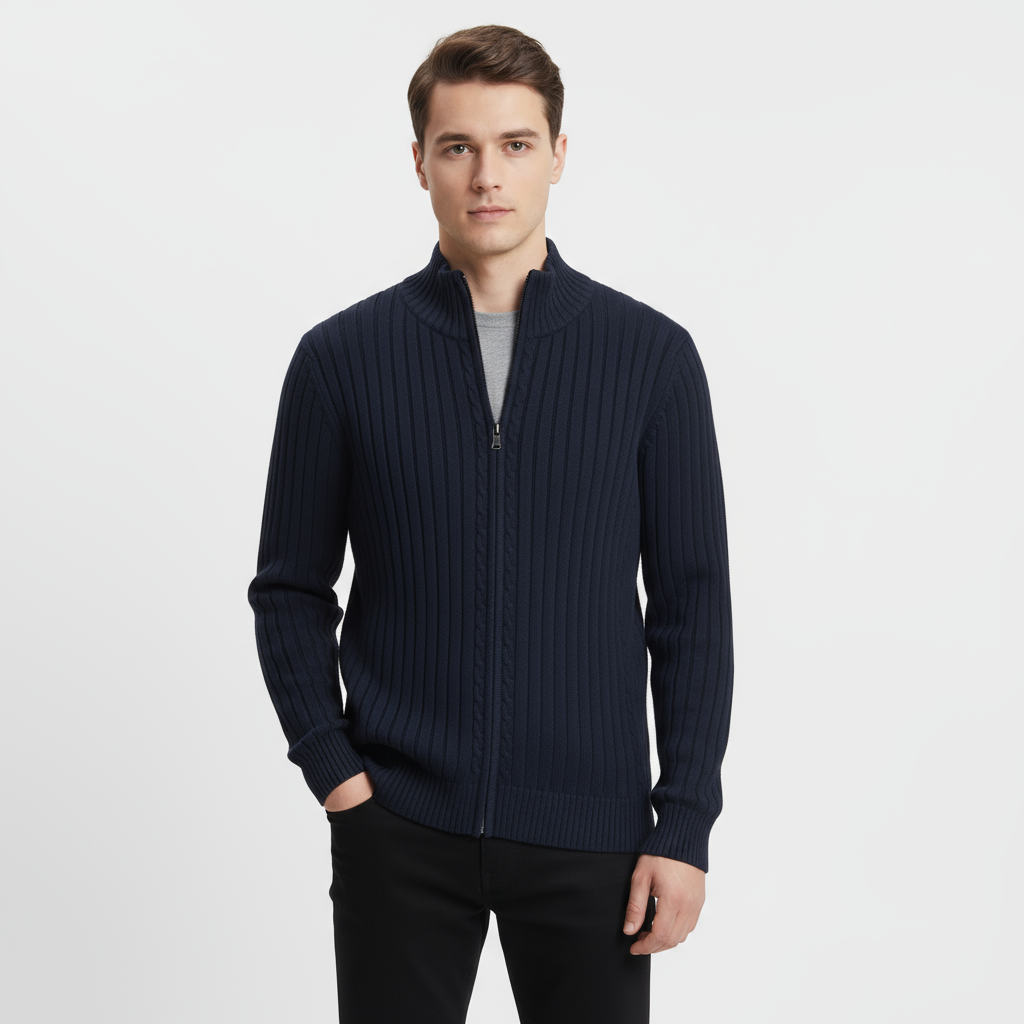 Cardigan côtelé zippé pour homme