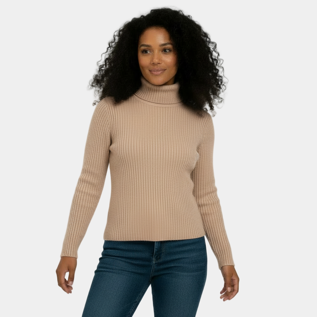Pull à col roulé côtelé pour femmes – stretch doux