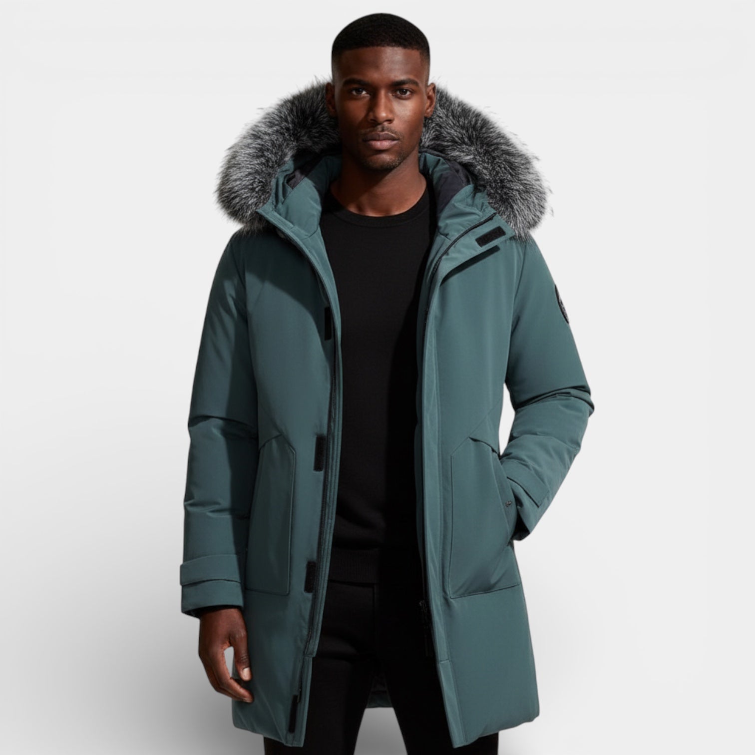 Parka long isolé pour homme avec capuche en fausse fourrure